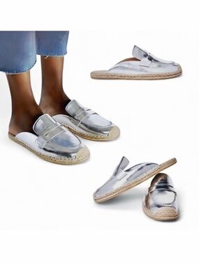 JustFab Ailana Flat Mule Metallic Slip-On Espadrille